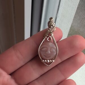 Peach Moonstone Sleepy Moon Face Pendant